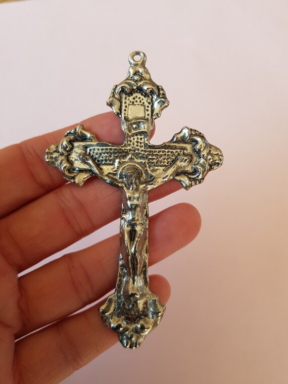 Big 3.8" Religious antique French silver plated c… - image 8