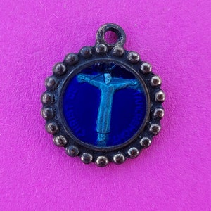 Religious antique silver plated catholic medal pendant medaillon medallion of Holy Cross of Tancremont a pilgrimage town in Belgium.
