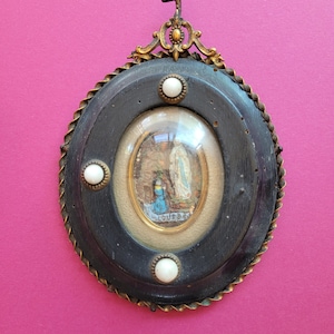 Antique copper French Napoleon III Meerschaum pipe clay meerschaum figure statuette foam of the sea of Holy Mary Our Lady of Lourdes.