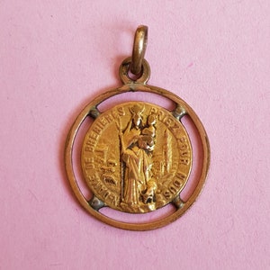Stunning religious antique gold plated/vermeil medal pendant medaillon of Holy Mary of Brebieres, France