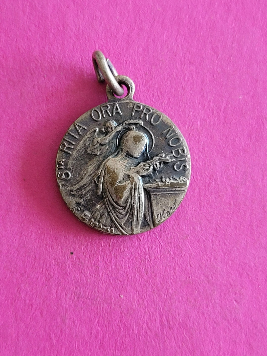 Religious Antique French Silver Plated Catholic Medal Pendant Medallion ...