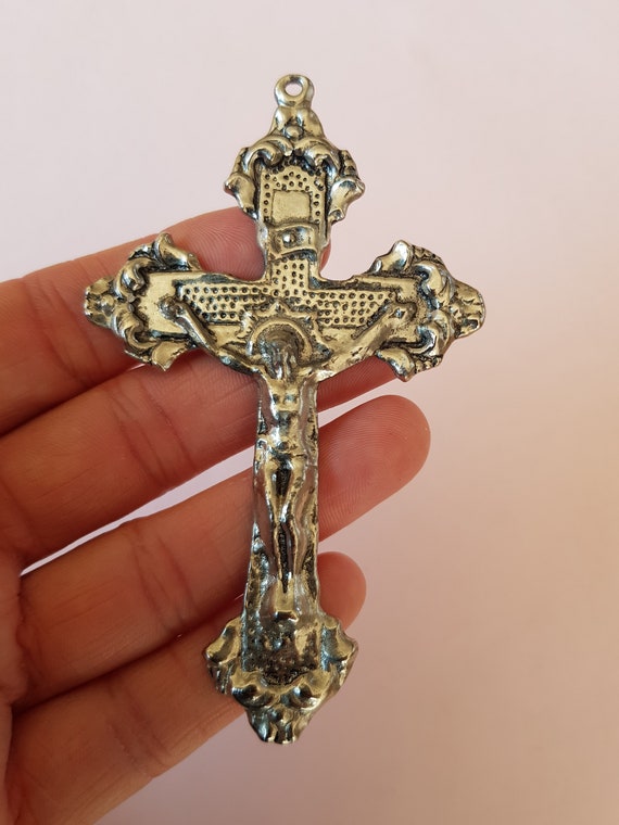 Big 3.8" Religious antique French silver plated c… - image 2