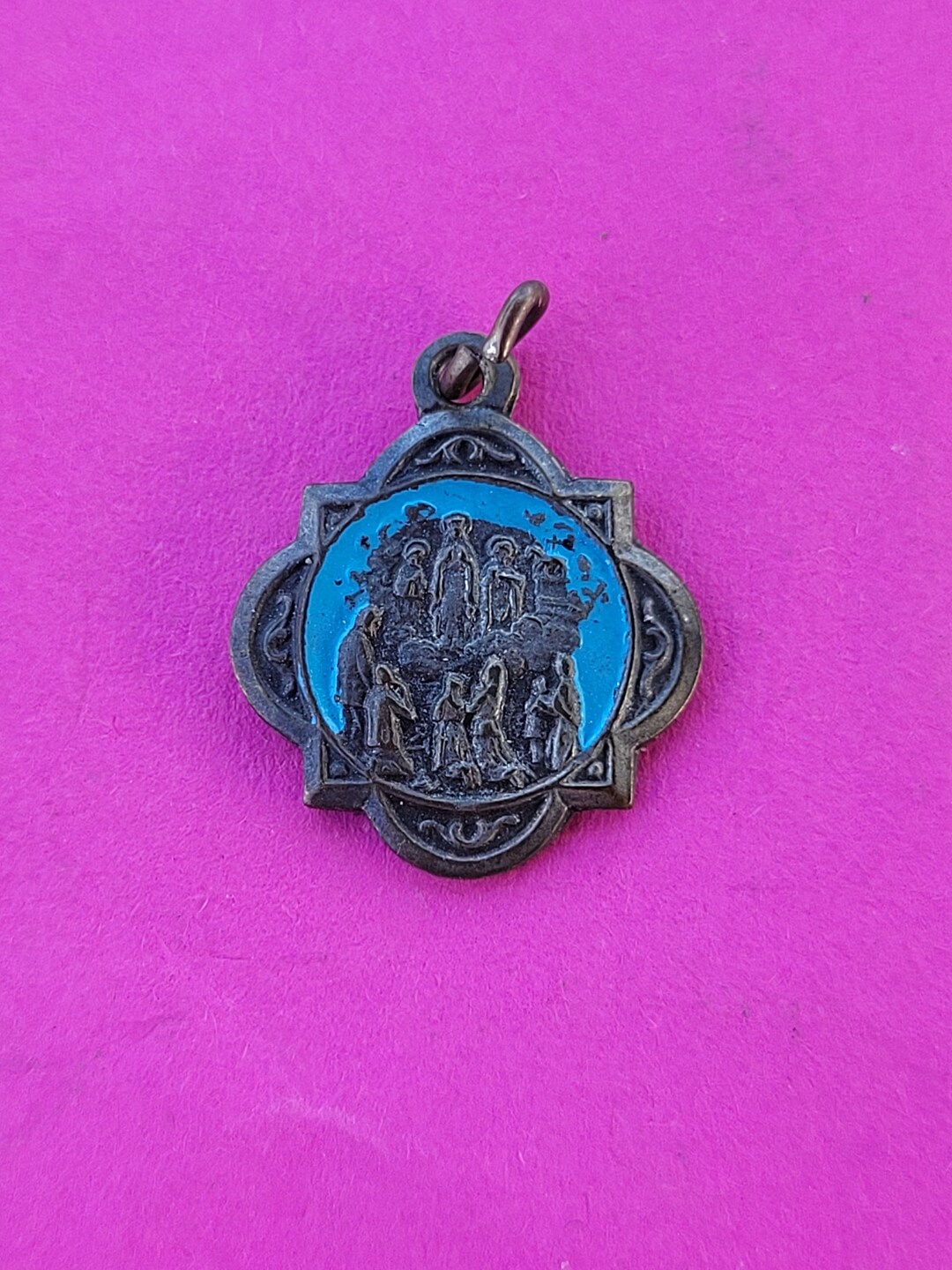 Religious Antique Irish Holy Charm Catholic Silver Plated Medal Pendant