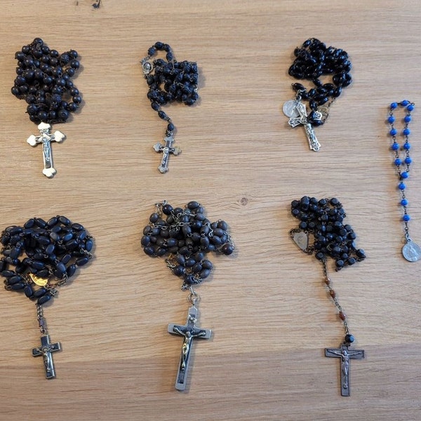 Broken French antique catholic rosaries for re-purpose wooden beads.