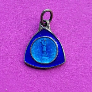 Stunning religious French catholic silver(MARKED) medal pendant medaillon medallion of Holy Mary Our Lady of France, Notre Dame de France.