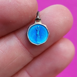 Stunning religious French catholic silver(MARKED) medal pendant medaillon medallion of Holy Mary Our Lady of France, Notre Dame de France.