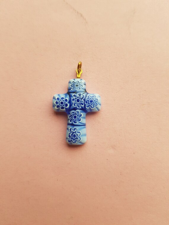 Millefiori Burnt Orange Cross Pendant