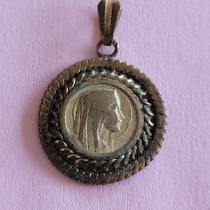 Religious antique gold plated vermeil French catholic medal pendant medallion holy charm of Virgin Mary, Holy Mary Our Lady.
