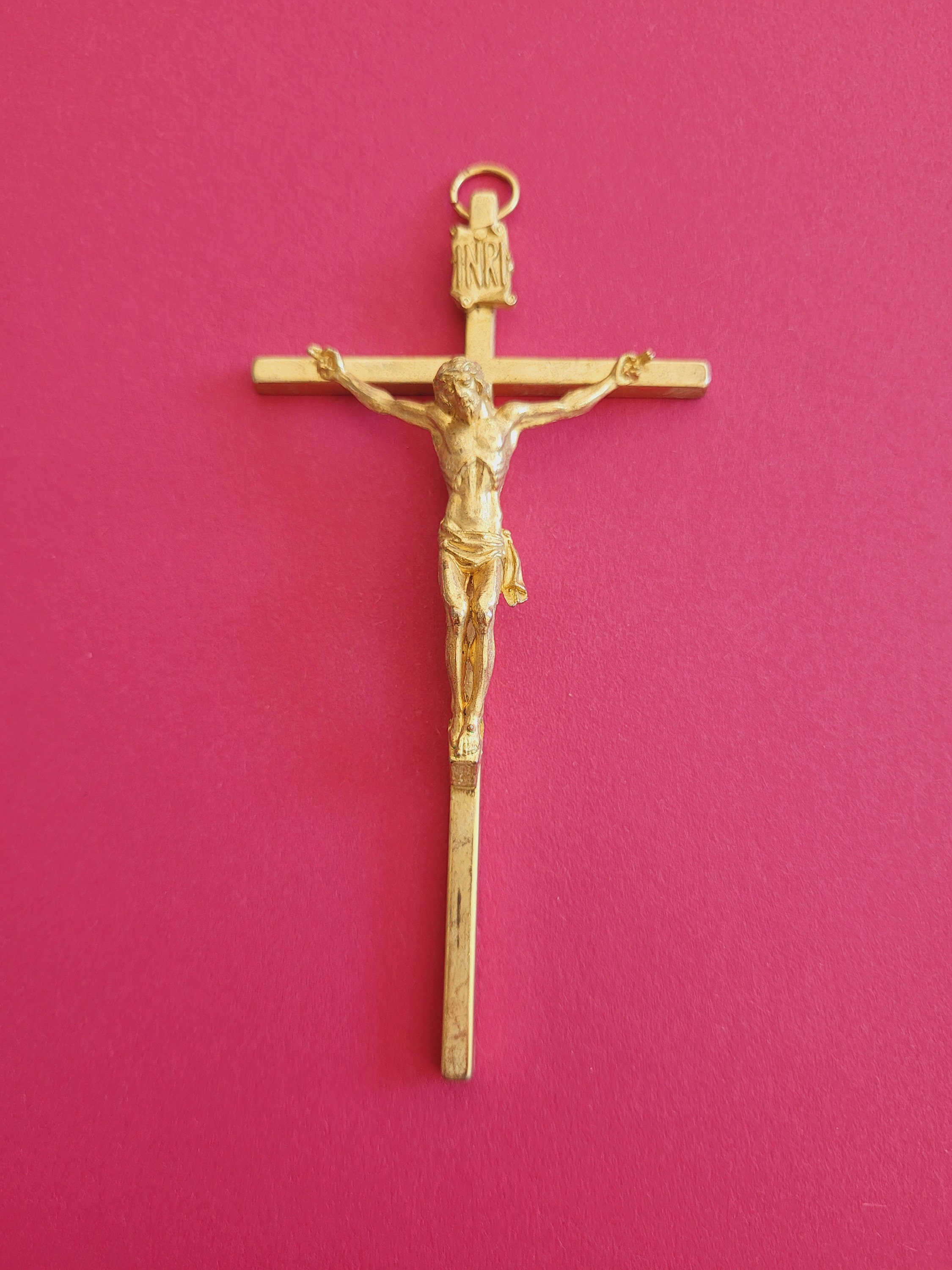 4.3インチヴィンテージ宗教フランスゴールドメッキカトリック十字架