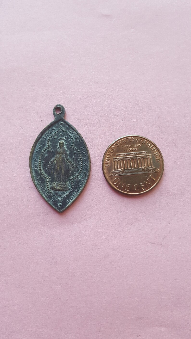 Religious Antique French Catholic Copper Medal Pendant Holy Charm of ...