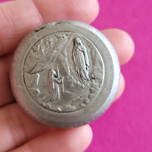 Antique silver plated Catholic Rosary Case Miniature Box Container Religious Collectible Holy Mary our Lady, Virgin Mary.
