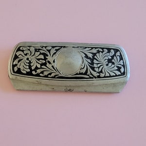 Museum old antique silvered glasses case with hinged lid, spectacles box, metal case, antique Eyewear, beautifully decorated with leaf motifs. image 5