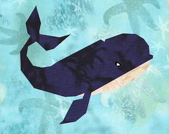 Wally the Whale Quilt Pattern, a 12 inch paper piece foundation paper pattern.
