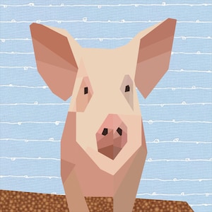 Pig Foundation Piece Quilt Pattern. 12 Inch Patchwork Sewing Pattern.