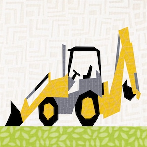 Backhoe Construction Tractor Paper Pieced Quilt Block Pattern