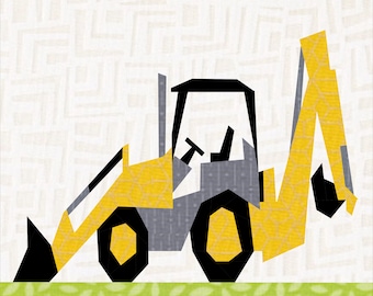 Backhoe Construction Tractor Paper Pieced Quilt Block Pattern