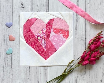 Paper Pieced Broken Heart Quilt Block Pattern (3 sizes)