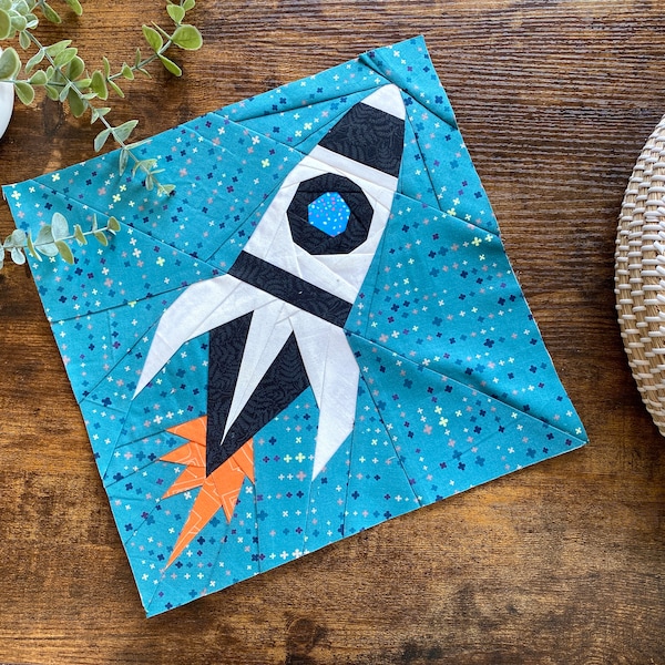 Rocket Ship Paper Piece Quilt Pattern.