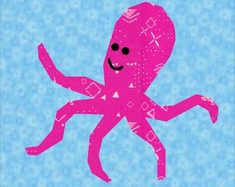 Sid the Squid Quilt Pattern: Paper Pieced Quilt Block. 9-inch or 12-inch foundation templates for Children’s Ocean Quilt