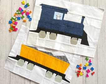 Locomotive Train Quilt Block Patterns. Five Quilt Blocks. Includes Engine, Carriage, Coal Car, Box Car and Caboose!