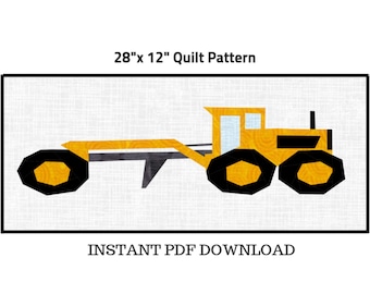 Grader and Road Work Quilt Pattern. A 28 x 12 Inch Paper Piece Sewing Pattern.