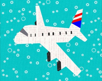 Airplane, 12 Inch Paper Piece Quilt Block Pattern.
