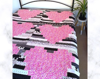 Jelly Roll Quilt Pattern; Easy Beginner Modern Quilt Pattern - Heart Strings.