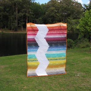 Jelly Roll Quilt Pattern Riding the River Rapids, Modern Quilt Pattern, Easy Beginner Strip Quilt. image 1