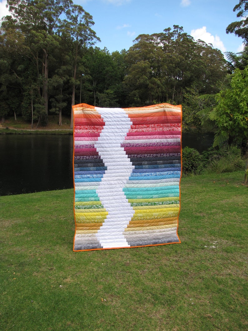 Jelly Roll Quilt Pattern Riding the River Rapids, Modern Quilt Pattern, Easy Beginner Strip Quilt. image 1