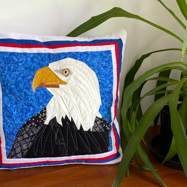 American Bald Eagle Foundation Paper Piece Quilt Pattern, 12 Inch Quilt Block.