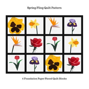 Spring Fling Quilt Pattern: 6 Paper Pieced Quilt Blocks.