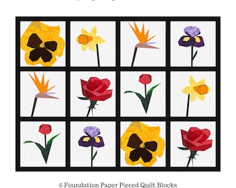 Padrão de colcha de primavera: 6 blocos de colcha com pedaços de papel.