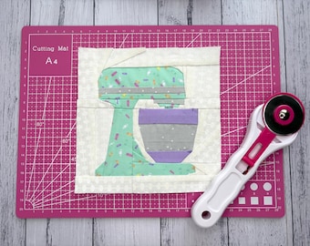 Retrostijl quiltpatroon elektrische cakemixer – pdf-download