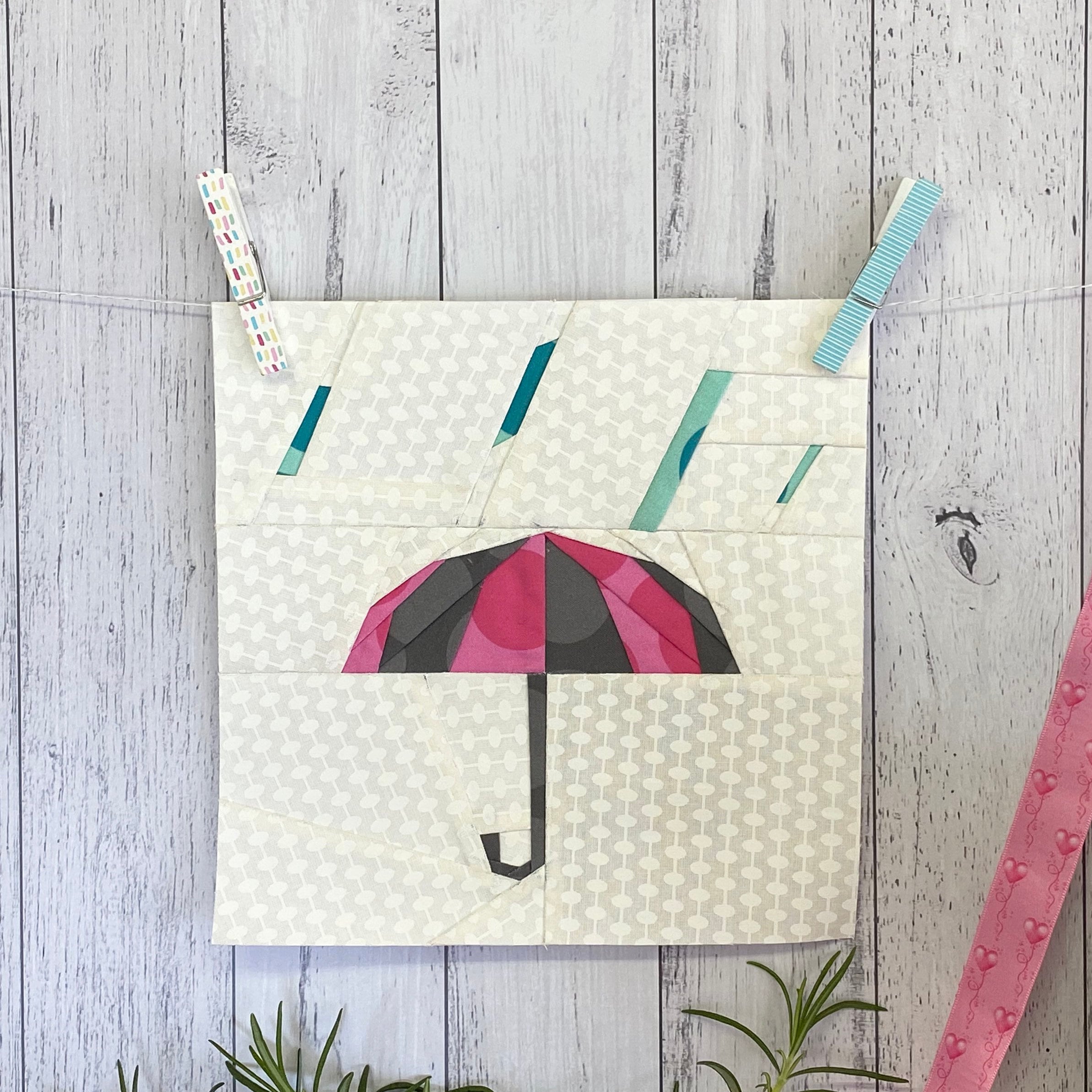 Rainy Day Umbrella Quilt Block Pattern Etsy