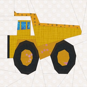 Dump Truck Paper Piece Foundation Pattern. 12 Inch Paper Piece Truck Patchwork Pattern. Construction Paper Piece Quilters Block.