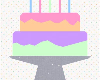 Foundation Paper Pieced Birthday Cake Quilt Pattern – 3 Block Sizes with Customisable Candle Options