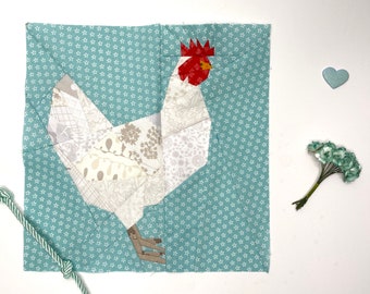 Chicken, 12 Inch Foundation Quilt Block Pattern from the Farm Animal Quilt Along