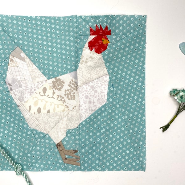 Chicken, 12 Inch Foundation Quilt Block Pattern from the Farm Animal Quilt Along