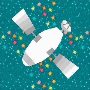Satellite Space Station: Paper Piecing Quilt Pattern, 12-inch and 9-inch templates. Instant Download