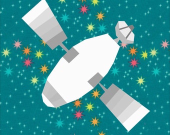 Satellite Space Station: Paper Piecing Quilt Pattern, 12-inch and 9-inch templates. Instant Download