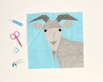 Goat 12 Inch Quilt Block, Foundation Paper Pieced Pattern with 2 Pattern Options!