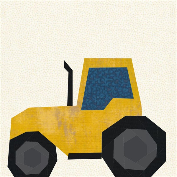 Big Yellow Tractor Quilters Block. A 12 Inch Paper Piece Quilt Pattern.