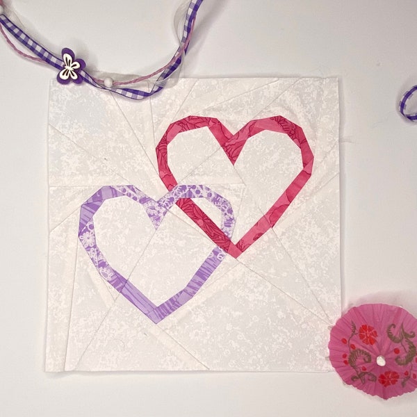 Love Connection, Linked Heart Quilt Block Pattern; Beautiful Paper Pieced Quilt Block for a wedding or Valentines Day Gift!