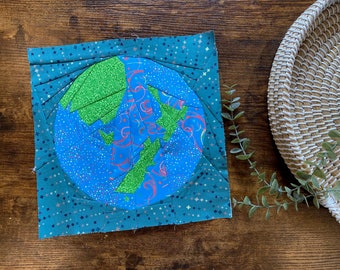 Paper Piece Pattern of Earth; Makes  a 12 inch Quilt Block of the World