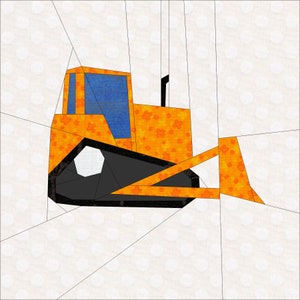 12 Inch Bulldozer Paper Piece Quilter&#39;s Block Pattern. Foundation Paper Excavator Pattern. Patchwork Quilt Template. Paper Piece Pattern