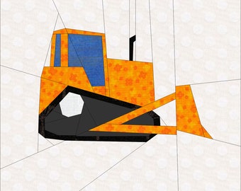 12 Inch Bulldozer Paper Piece Quilter's Block Pattern. Foundation Paper Excavator Pattern. Patchwork Quilt Template. Paper Piece Pattern