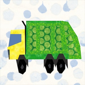 Garbage Recycling Truck Quilt Pattern, A 12 Inch Paper Piece Quilt Block Pattern.