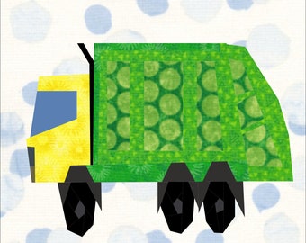 Garbage Recycling Truck Quilt Pattern, A 12 Inch Paper Piece Quilt Block Pattern.