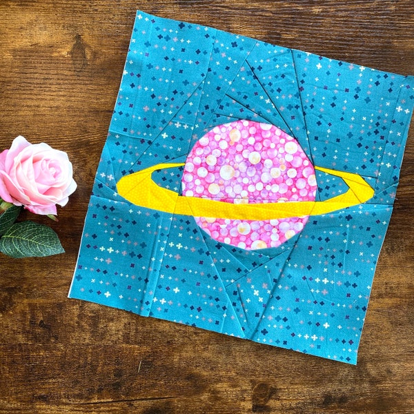 Planet Saturn Quilt Block: A 12" paper pieced PDF quilt pattern