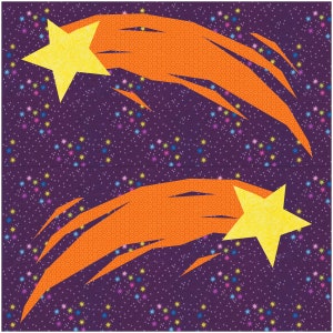 Shooting Star Quilt Pattern. 12 x24 Inch Paper Pieced Quilt Block